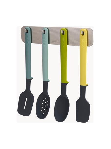 Set utensili da cucina con barra supporto Door Store 5 pz, Tonalità verdi e blu, Set in varie misure