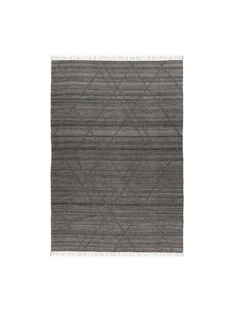 Tapis d'intérieur/d'extérieur tissé à la main avec franges et effet de haut en bas Dakar, 100 % polyéthylène, Anthracite, larg. 80 x long. 150 cm (taille XS)