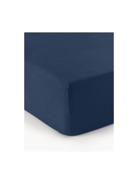 Flanelové napínací prostěradlo Biba, Tmavě modrá, Š 140 cm, D 200 cm, V 25 cm