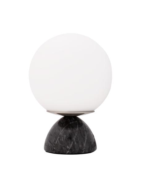 Kleine tafellamp Shining Pearl met marmeren voet, Lampenkap: opaalglas, Lampvoet: marmer, Zwart, wit, Ø 15 x H 21 cm