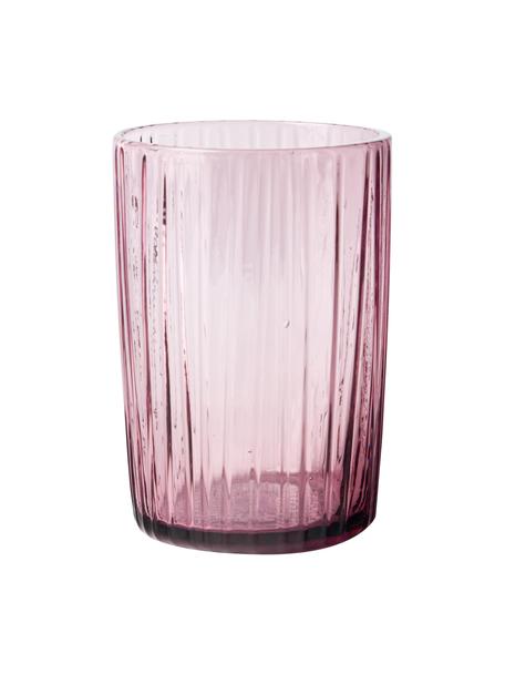 Vasos con relieve Kusintha, 4 uds., Vidrio, Rosa transparente, Ø 7 x Al 10 cm