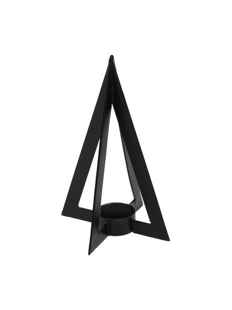 Portavelas Niva, estilo moderno, Metal recubierto, Negro, An 13 x Al 19 cm