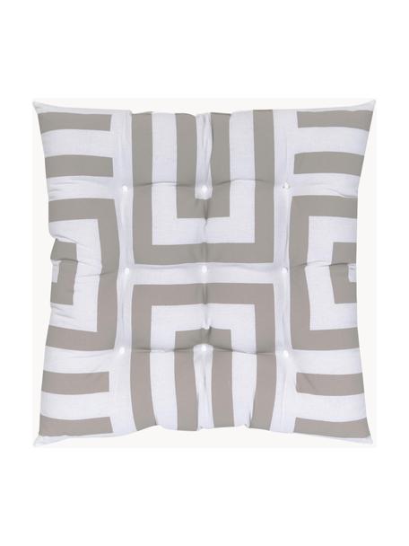 Baumwoll-Sitzkissen Bram mit grafischem Muster, Bezug: 100% Baumwolle, Taupe, Weiß, B 40 x L 40 cm