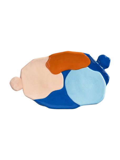 Ručně malovaný porcelánový servírovací talíř Chunky, Porcelán, Růžová, oranžová, světle modrá, tmavě modrá, Š 28 cm, H 16 cm