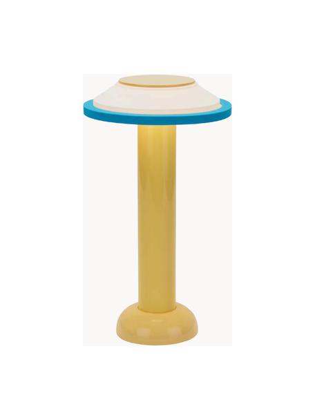 Lámpara de mesa pequeña LED PL2, regulable y portátil, Pantalla: silicona, Estructura: metal recubierto, Cable: plástico, Amarillo sol, blanco, azul, Ø 18 x Al 30 cm