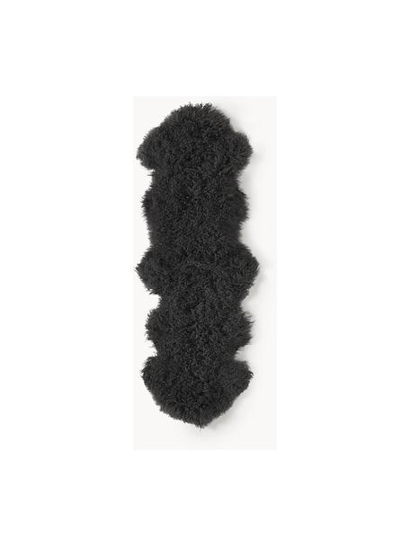 Tappeto in pelle di agnello a pelo lungo Ella, Retro: pelle, Grigio, Larg. 50 x Lung. 160 cm