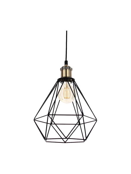 Kleine hanglamp Agnes, Lampenkap: metaal, Decoratie: aluminium, Baldakijn: metaal, Zwart, messingkleurig, Ø 21 x H 22 cm