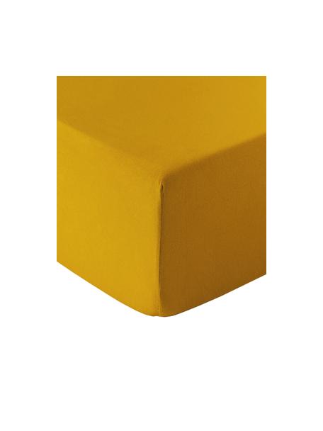 Drap-housse en flanelle pour sommier tapissier Biba, Jaune moutarde, larg. 90 x long. 200 cm