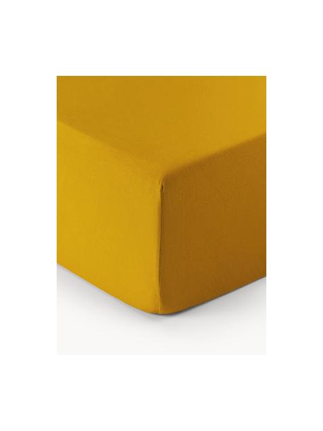Flanelové napínací prostěradlo na kontinentální postel Biba, Hořčicově žlutá, Š 90 cm, D 200 cm, V 35 cm