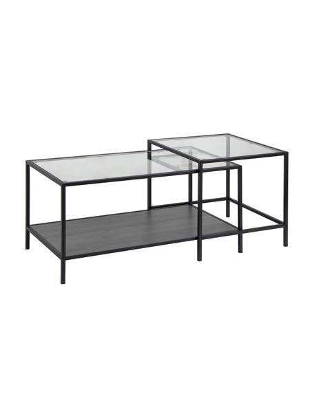 Table basse avec plateau en verre Seaford, 2 élém., Noir, transparent, Lot de différentes tailles