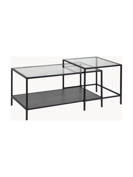 Table basse plateau en verre Seaford, 2 élém., Noir, transparent, Lot de différentes tailles