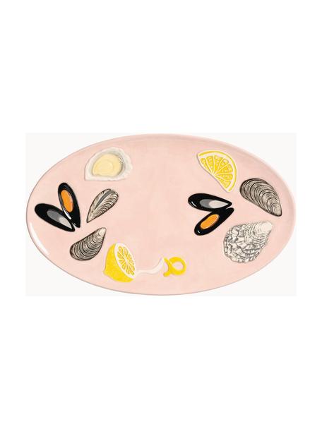 Plat de service en dolomite peint à la main De La Mer, 33 x 20 cm, Dolomite, émaillé, Rose pâle, jaune citron, noir, larg. 33 x long. 20 cm