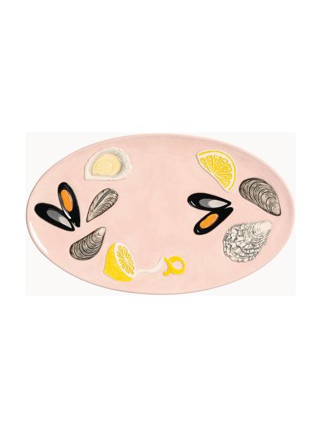 Ručně malovaný servírovací talíř z dolomitu De La Mert, D 33 x Š 32 cm, Dolomit, glazovaný, Světle růžová, citronově žlutá, černá, Š 33 cm, H 20 cm