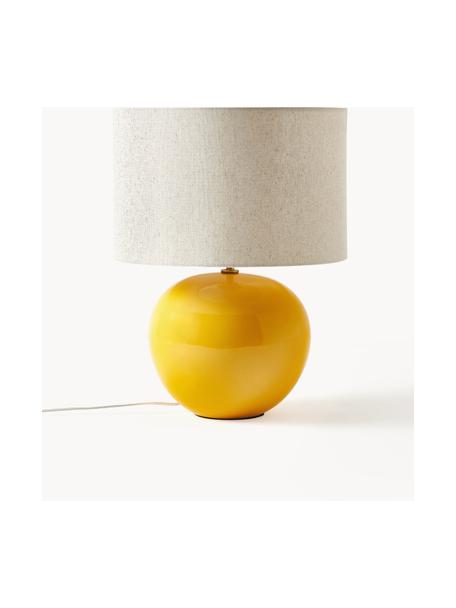 Lampada da tavolo in ceramica Marin, Paralume: lino (100% poliestere), Giallo acceso, beige chiaro, Ø 35 x Alt. 46 cm