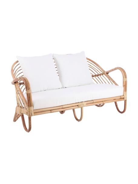 Sofá lounge de ratán Rochester, Estructura: ratán, Tapizado: poliéster, Marrón claro, blanco, An 140 x F 80 cm