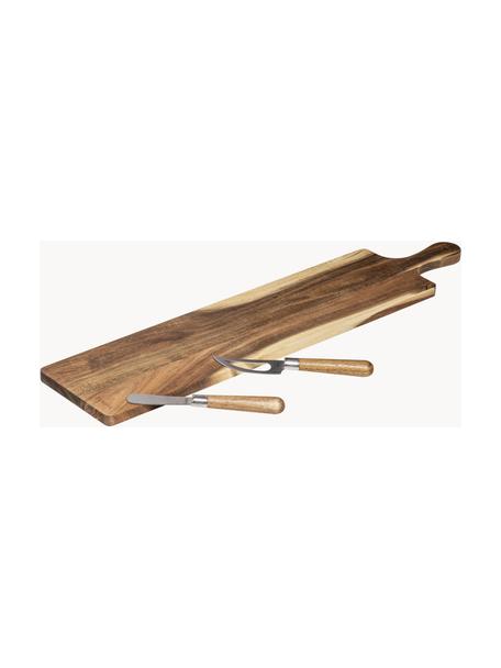 Komplet deski do serwowania serów i noży Fromagerie, 3 elem., Drewno akacjowe, Komplet z różnymi rozmiarami