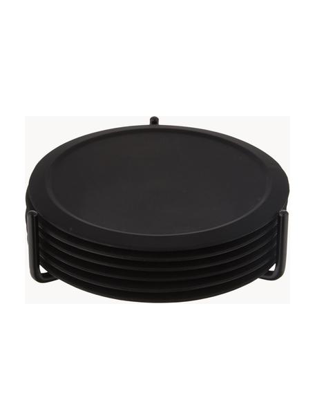 Posavasos de silocona con soporte Plain, 6 uds., Negro, Ø 10 cm