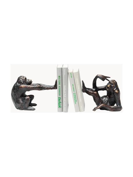 Handgefertigte Buchstützen Monkey Kare, 2er-Set, Polyresin, Schwarz, Set mit verschiedenen Größen