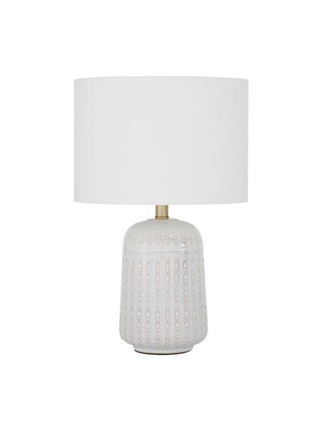 Lampada da tavolo grande in ceramica bianca Iva, Paralume: tessuto, Base della lampada: ceramica, metallo ottonat, Bianco, ottonato, Ø 33 x Alt. 53 cm