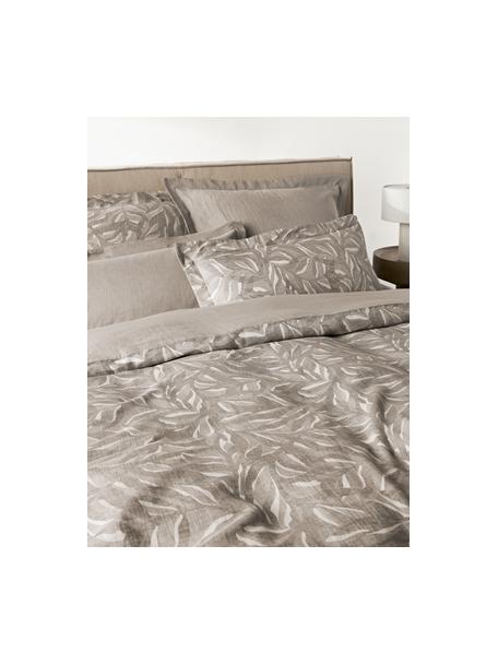 Copripiumino in cotone e lino con motivo jacquard Amita, Taupe, Larg. 155 x Lung. 220 cm