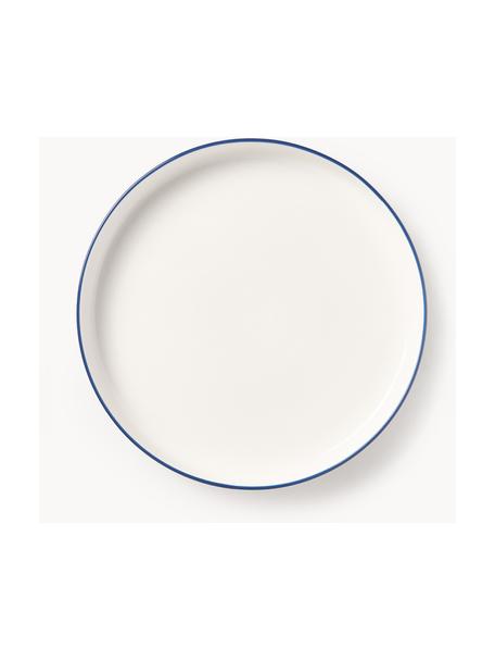 Assiettes plates en porcelaine Facile, 2 pièces, Porcelaine robuste de haute qualité (env. 50 % kaolin, 25 % quartz et 25 % feldspath), Blanc cassé avec bordure bleu foncé, Ø 25 x haut. 3 cm