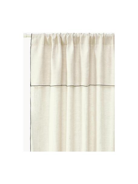 Polopriehľadný ľanový záves Eleonara, 2 ks, 100 % ľan, Lomená biela, čierna, Š 145 x D 260 cm