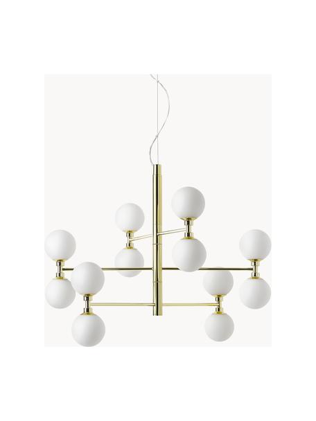 Grande suspension avec boules de verre Grover, Blanc, doré, Ø 70 x haut. 56 cm