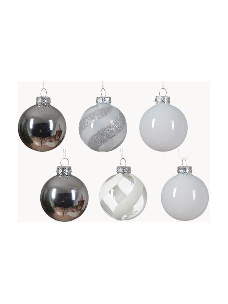 Kerstballen Babe, set van 18, Glas, Wit, zilverkleurig, Ø 6 cm