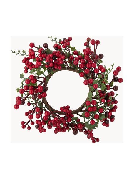 Couronne de Noël avec baies Ledya, Plastique, Rouge, Ø 23 x haut. 23 cm