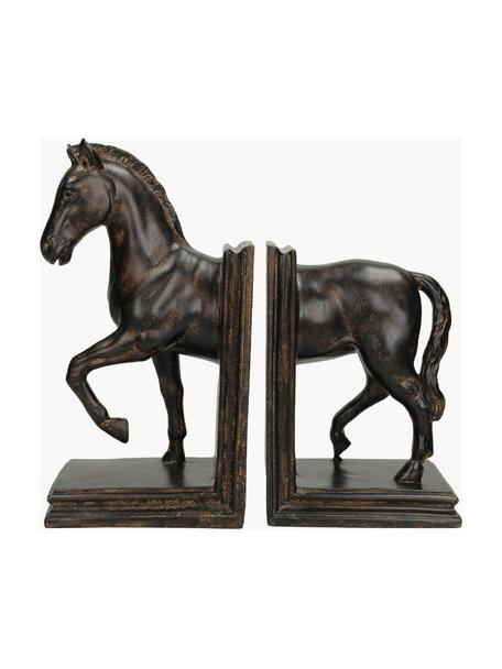Set de sujetalibros artesanales Horse, 2 uds., Plástico, Marrón oscuro con efecto envejecido, An 26 x Al 24 cm