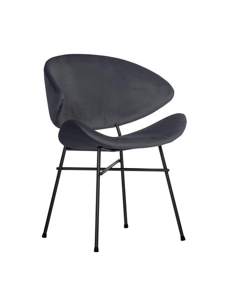 Sedia imbottita in velluto idrorepellente grigio scuro Cheri, Rivestimento: 100% poliestere (velour) , Struttura: acciaio verniciato a polv, Velluto grigio scuro, nero opaco, Larg. 57 x Prof. 55 cm