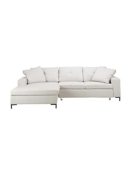 Divano letto angolare 3 posti con contenitore Moor, Rivestimento: 100% poliestere con siste, Struttura: legno duro, legno tenero,, Piedini: legno, laccato Il rivesti, Tessuto beige chiaro, nero, Larg. 260 x Prof. 162 cm, chaise-longue a sinistra
