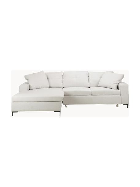 Divano letto angolare 3 posti con contenitore Moor, Rivestimento: 100% poliestere con siste, Struttura: legno duro, legno tenero,, Piedini: legno, laccato Il rivesti, Tessuto beige chiaro, nero, Larg. 260 x Prof. 162 cm, chaise-longue a sinistra