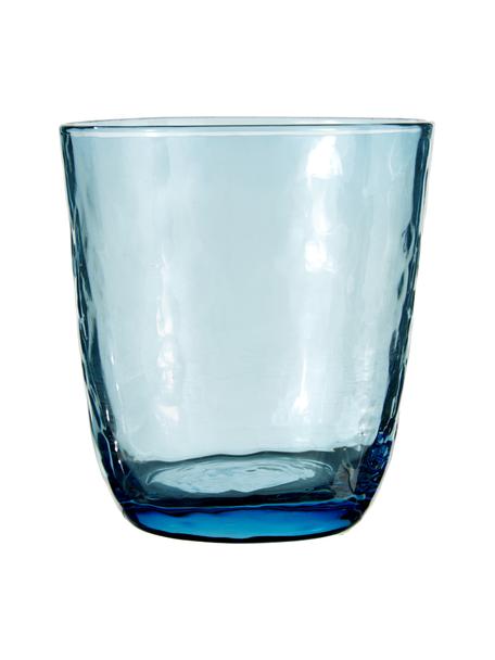 Vasos de vidrio soplado artesanalmente Hammered, 4 uds., Vidrio soplado artesanalmente, Azul, transparente, Ø 9 x Al 10 cm