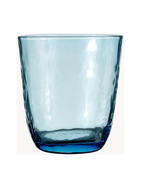 Mondgeblazen waterglazen Hammered, 4 stuks, Mondgeblazen glas, Blauw, transparant, Ø 9 x H 10 cm, 250 ml