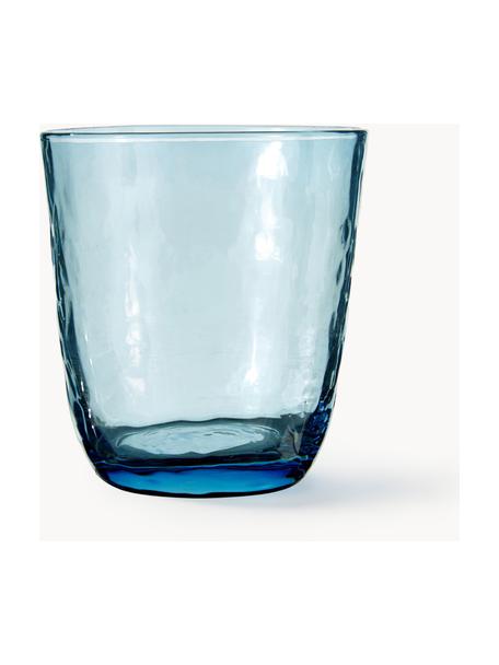 Bicchiere acqua in vetro soffiato irregolare Hammered 4 pz, Vetro soffiato, Blu trasparente, Ø 9 x Alt. 10 cm, 250 ml