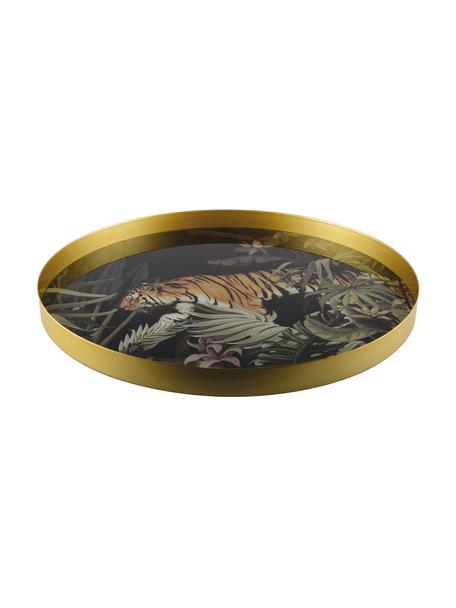 Kulatý servírovací podnos Tiger, Ø 40 cm, Potažený kov, Zlatá, černá, zelená, hnědá, bílá, Ø 40 cm