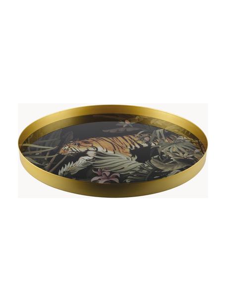 Rond dienblad Tiger, Gecoat metaal, Meerkleurig, goudkleurig, Ø 40 cm