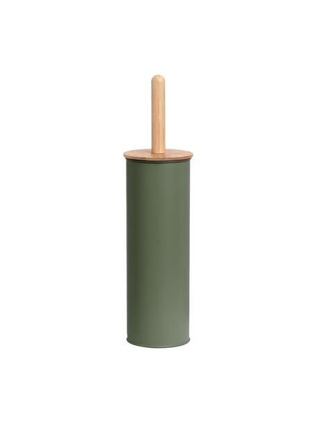 Scopino bagno Tallin, Contenitore: metallo rivestito, Coperchio: bambù, Verde, Ø 10 x Alt. 38 cm