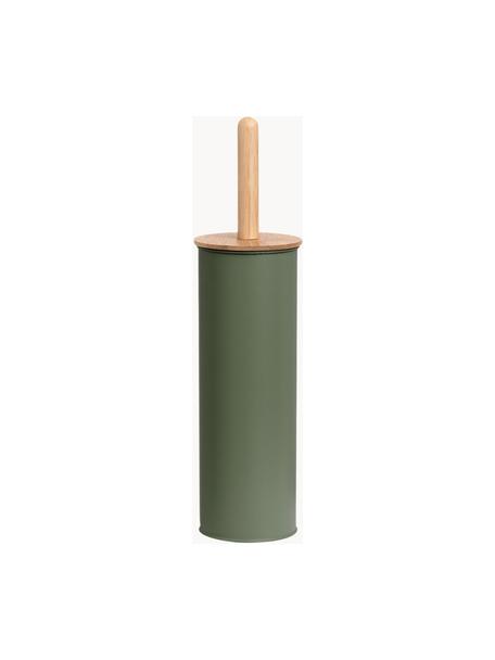 Scopino bagno Tallin, Contenitore: metallo rivestito, Coperchio: bambù, Verde salvia, legno chiaro, Ø 10 x Alt. 38 cm