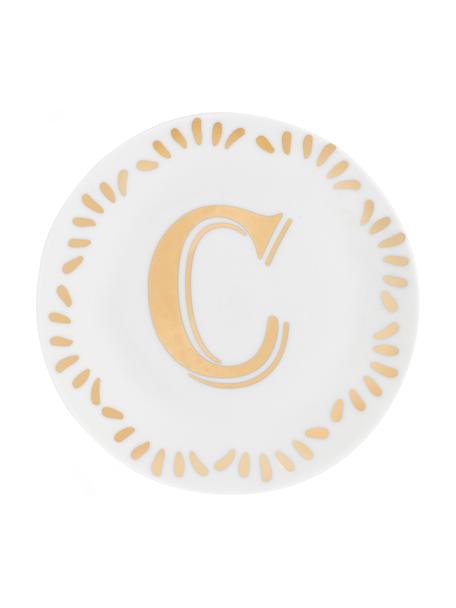 Kleiner Brotteller Yours aus Porzellan mit Buchstaben (Varianten von A bis Z) in Gold, Porzellan, Weiß, Goldfarben, Teller C