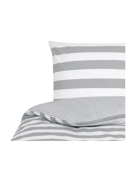 Pruhovaná obojstranná bavlnená posteľná bielizeň Lorena, Biela, svetlosivá, 135 x 200 cm + 1 vankúš 80 x 80 cm