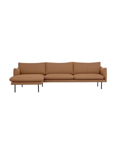Ecksofa Moby mit Metall-Füssen, Bezug: Polyester Der hochwertige, Gestell: Massives Kiefernholz, FSC, Webstoff Nougat, B 280 x T 160 cm, Eckteil links