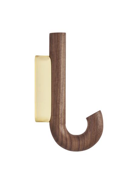 Gancio da parete in legno di noce Umbrella, in diverse dimensioni, Legno di noce, dorato, Larg. 6 x Alt. 13 cm