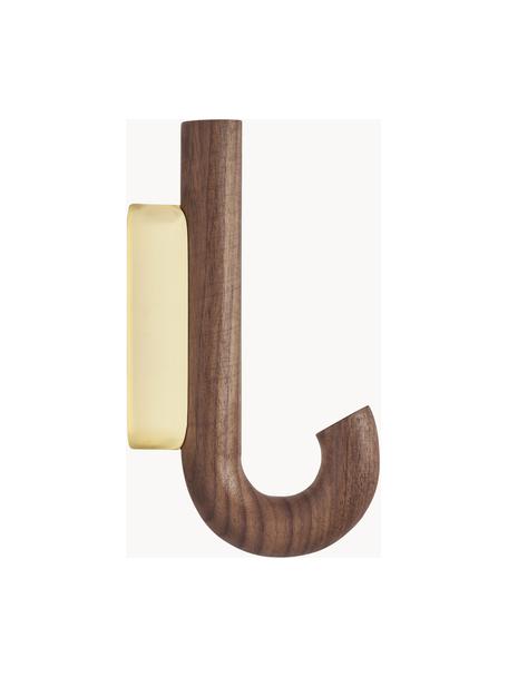Colgador de madera de nogal Umbrella, diferentes tamaños, Anclaje: acero recubierto, Madera de nogal, dorado, An 6 x Al 13 cm