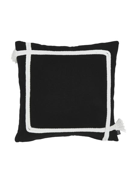Federa arredo in cotone con nappe Piazza, 100% cotone, Nero, bianco, Larg. 50 x Lung. 50 cm