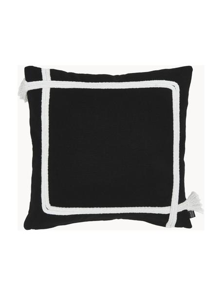 Housse de coussin 50x50 pur coton Quasten, 100 % coton, Noir, blanc, larg. 50 x long. 50 cm
