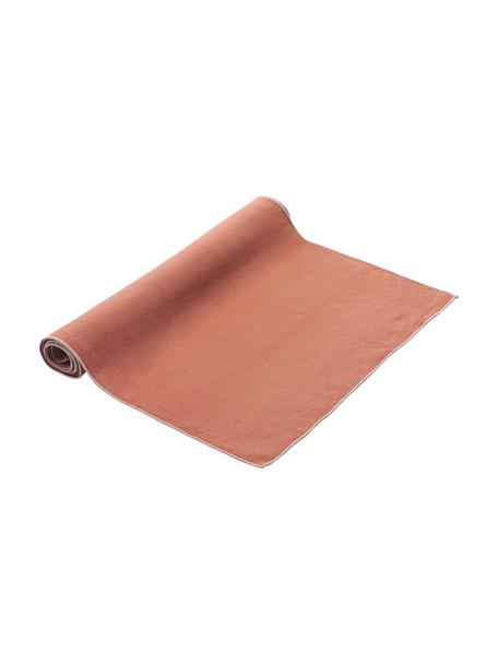 Camino de mesa de lino con ribete Kennedy, 100% lino lavado con certificado European Flax, Rojo pastel, An 40 x L 150 cm