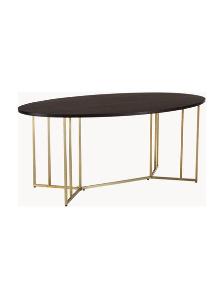 Mesa de comedor ovalada de madera de mango Luca, tamaños diferentes, Tablero: madera de mango maciza ce, Estructura: metal con pintura en polv, Madera de mango, dorado, An 180 x F 100 cm
