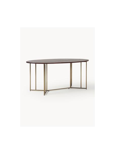 Ovale eettafel Luca van mangohout, verschillende formaten, Tafelblad: massief mangohout, gebors, Frame: gepoedercoat metaal, Mangohout, goudkleurig, B 180 x D 100 cm